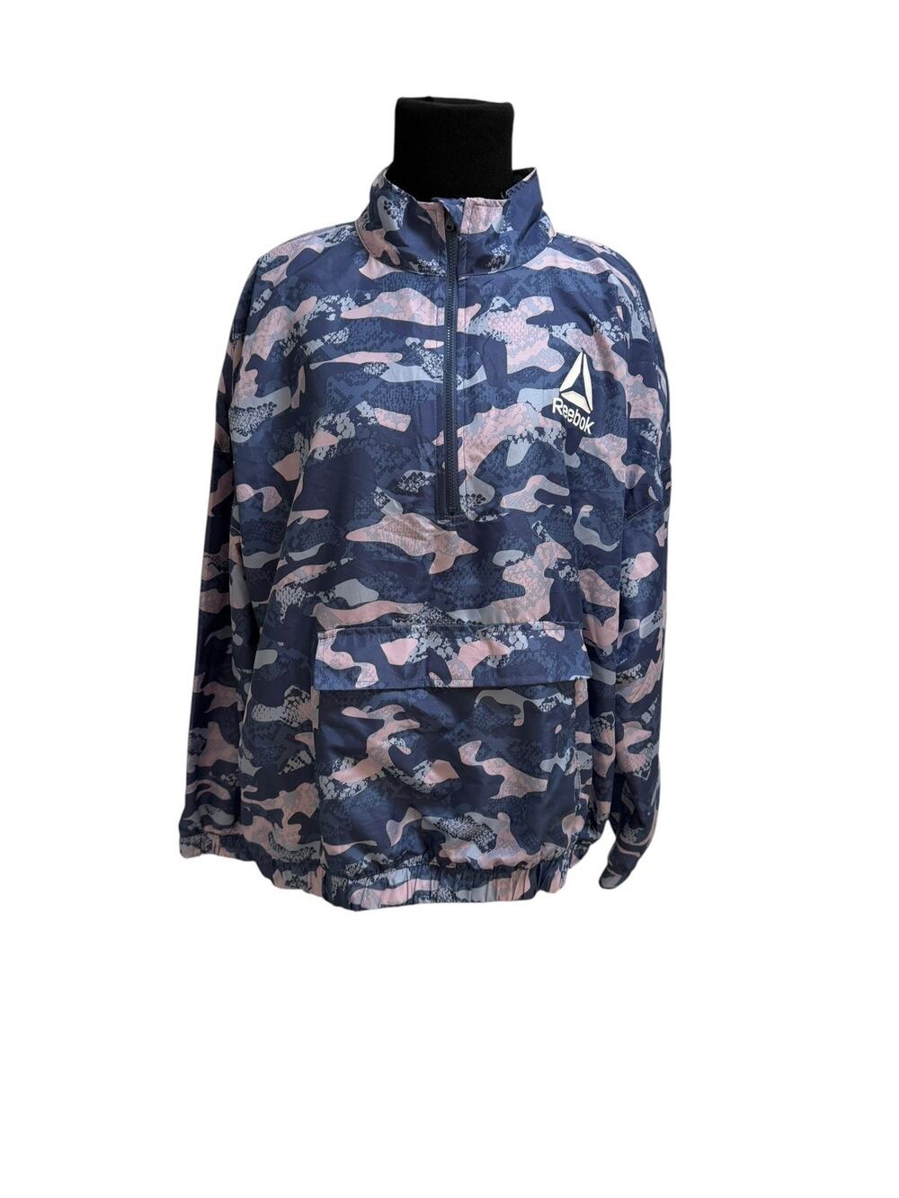 Reebok Women’s Camo Windbreaker Pullover L/XL? Blue Pink Half Zip Anorak